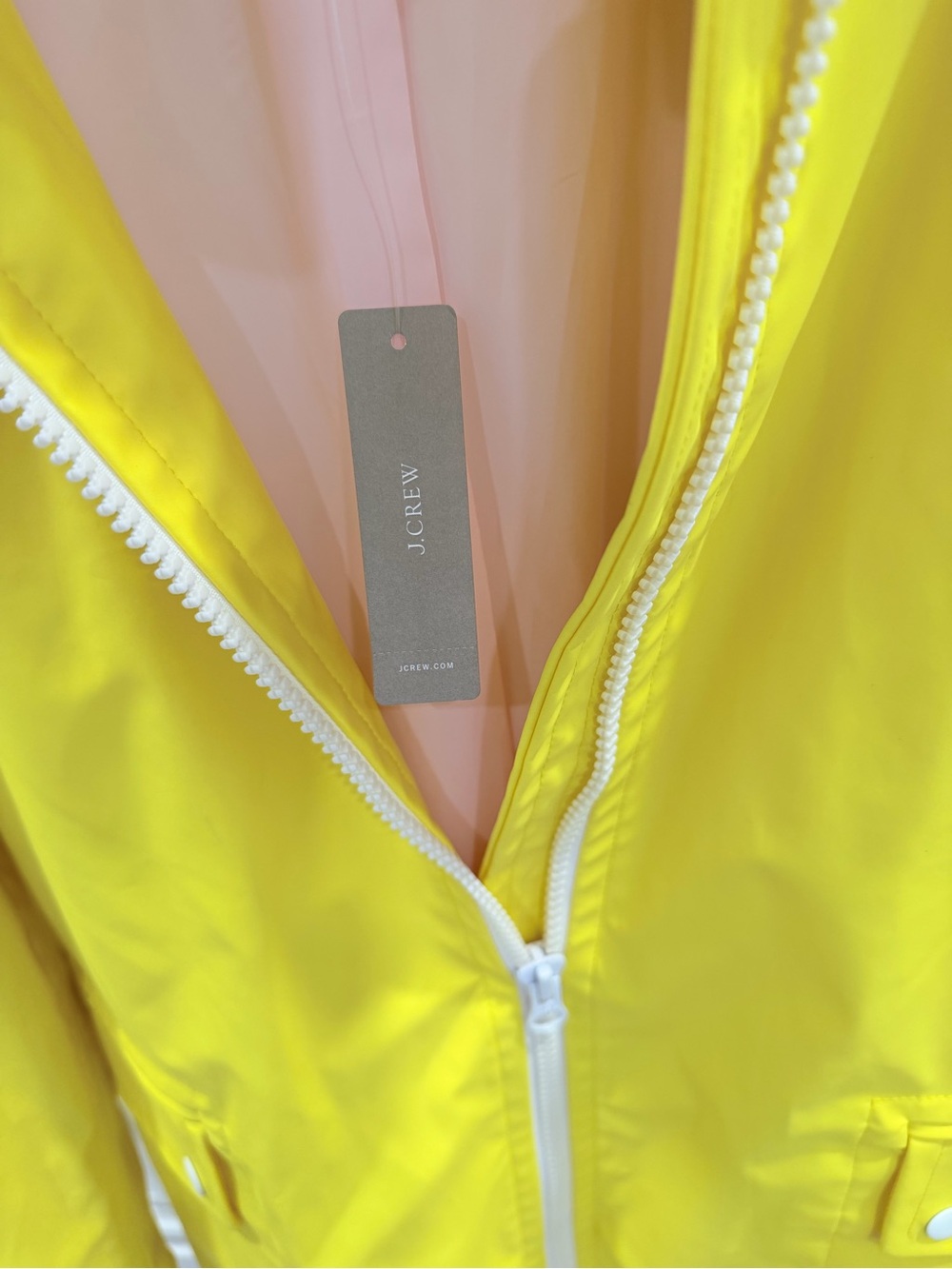 J. Crew Bright Yellow Rubberized Rain Jacket with Soft Pink Lining - Picture 4 of 10